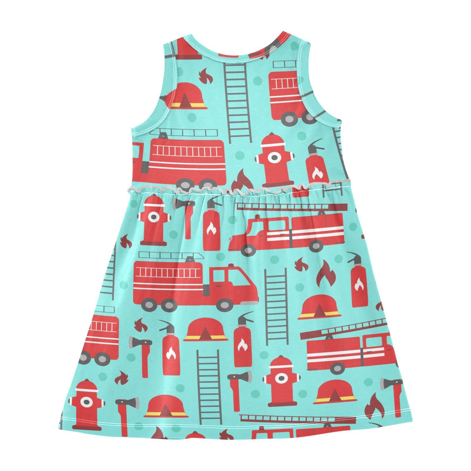 Aflyko Girls Dresses Cute Fire Rescue Truck Summer Sleeveless Dress Casual Fit Toddler Playwear Infant Lovely Everyday Wear Themed Birthday Party Dress 3T