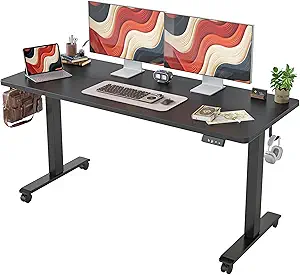 TIQLAB Standing Desk 63 x 24 inch, Electric Height Adjustable with Splice Board, Sit Stand Desk, for Home Office, Black