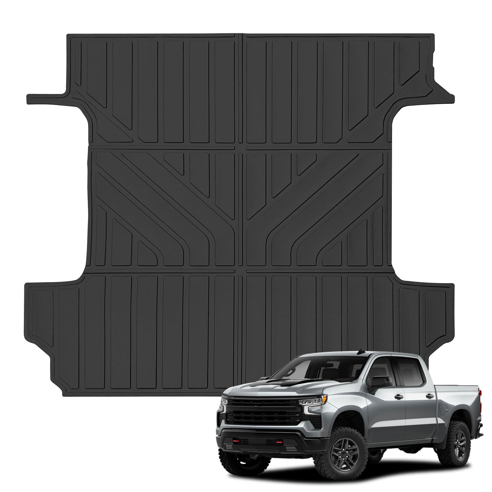 Truck Bed Mats Compatible with 2019-2024 Chevy Silverado 1500 & GMC Sierra 1500 Crew Cab 5.8Ft Short Bed, TPE All-Weather Rubber Truck Bed Liner