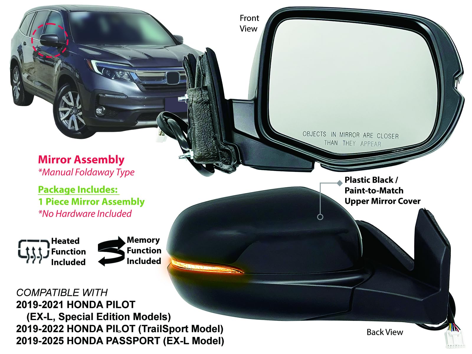 Amazon.com: APA Replacement for Exterior Rear View Mirror 2019