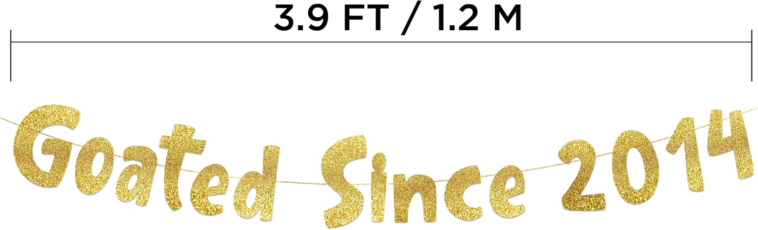 Pre-Strung Goated Since 2014 Gold Glitter Banner - 12th Birthday and Anniversary Decorations for Boys and Girls - Party Supplies and Gifts