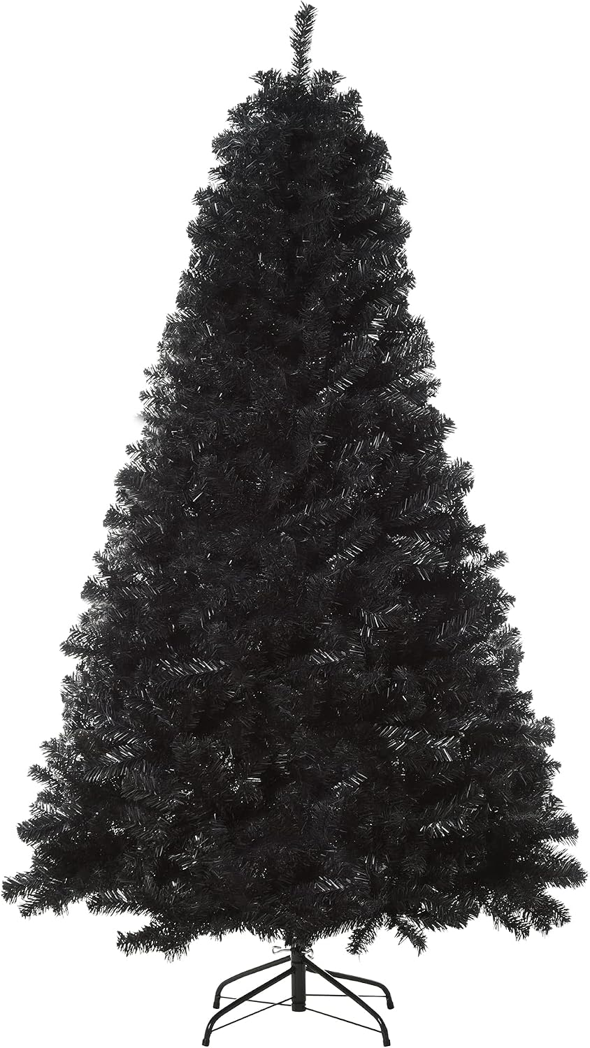 HOMCOM 6ft Artificial Christmas Tree Unlit Douglas Fir with Realistic Branches and 928 Tips, Black Halloween Style