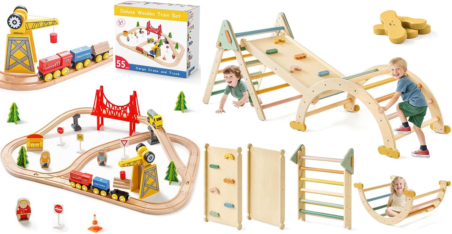 Wooden Train Set，Pikler Triangle Set