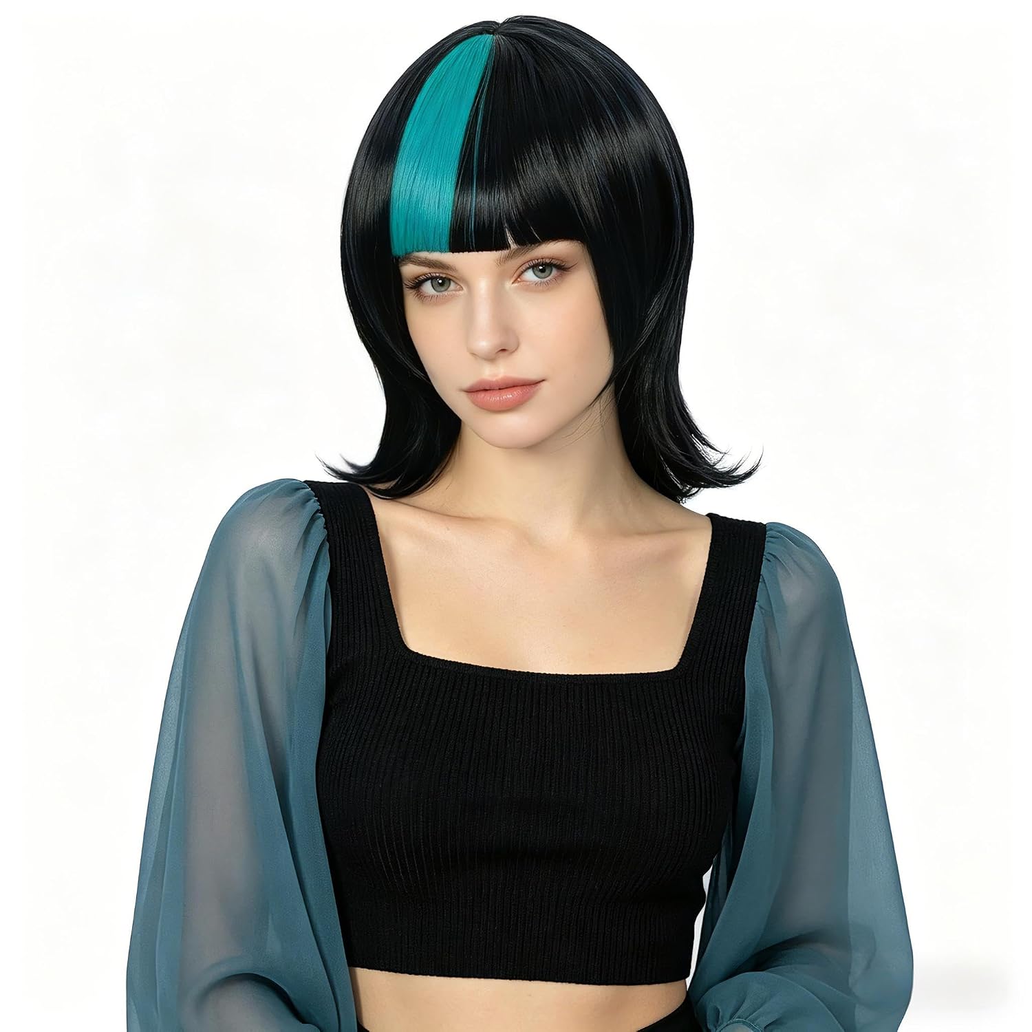 Linfairy Anime Cosplay Short Straight Mixed Color Wig Halloween Costume Party Cosplay Wig for Unisex (Short Pink Black)
