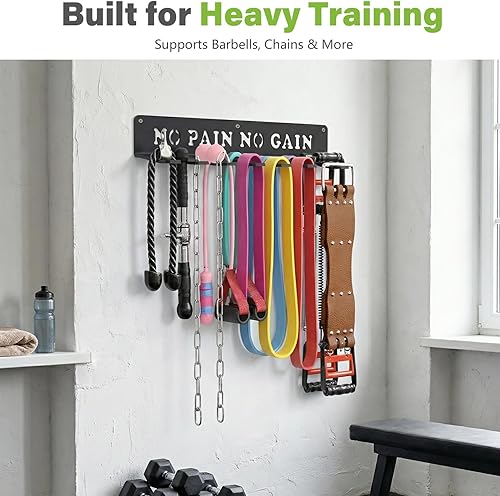 Miniatura 5 de Estante de entrenamiento de pared de metal negro de calibre pesado multiusos, organizador de montaje en pared para equipo de entrenamiento Dolor