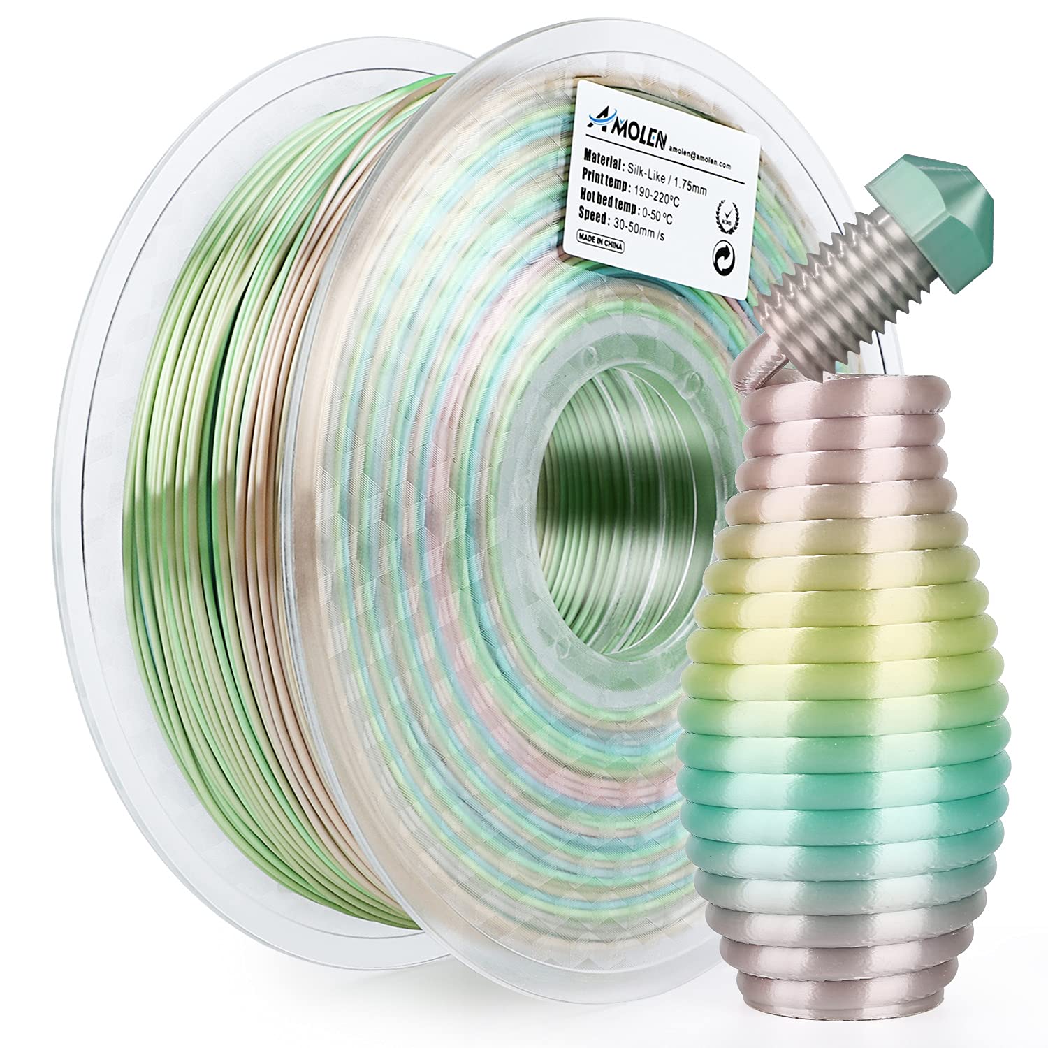 AMOLEN 3D Printer Filament,PLA Filament 1.75mm,Shiny Silk PLA Filament,Silk Multicolor PLA Filament,1kg