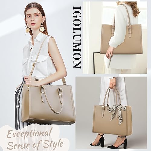 Miniatura 6 de Bolsa para laptop para mujer de 15.6 pulgadas, impermeable, para laptop, bolsa de trabajo de cuero para oficina, viaje, bolsa de hombro, color