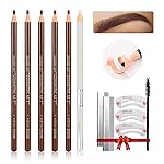 LSxia Waterproof Eye-Brow Pen-cil Set, Pull Cord Peel-off Eyebrow Pencil Microblading Pen Supplies Kit, White Eye-Liner Pencil and Eyebrows Tool Tattoo Makeup For Marking (5+1 Brown)