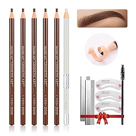 LSxia Waterproof Eye-Brow Pen-cil Set, Pull Cord Peel-off Eyebrow Pencil Microblading Pen Supplies Kit, White Eye-Liner Pencil and Eyebrows Tool Tattoo Makeup For Marking (5+1 Brown)