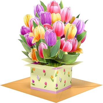 Kesote Paper Flower Bouquet Pop Up Cards, Tulip 3D Popup Birthday Cards, Greeting Cards, Easter Cards, Get Well Soon Cards Gifts for Women Wife Mom Friends Female