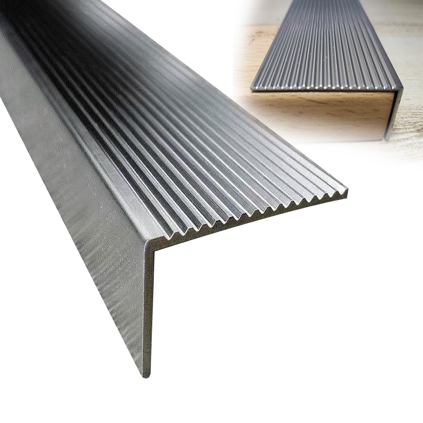 Profilo Angolare per Scale in Acciaio Inox, 100cm Profilo per Bordo Scalas Profilo per Gradini, Forma a L(80 mm x 30mm)
