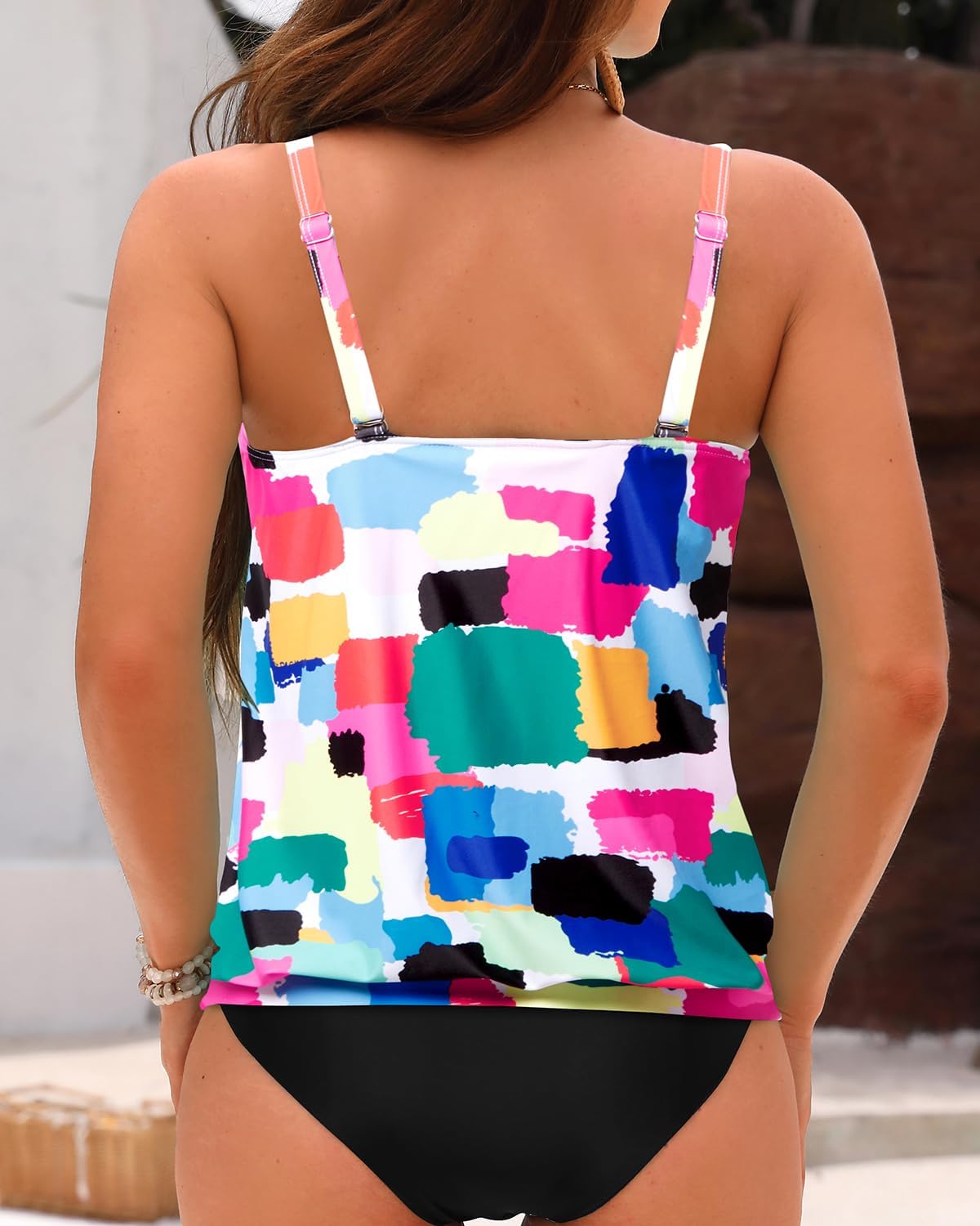 Yonique Womens Blouson Tankini Top No Bottom Loose Fit Swim Top Modest Tank Top