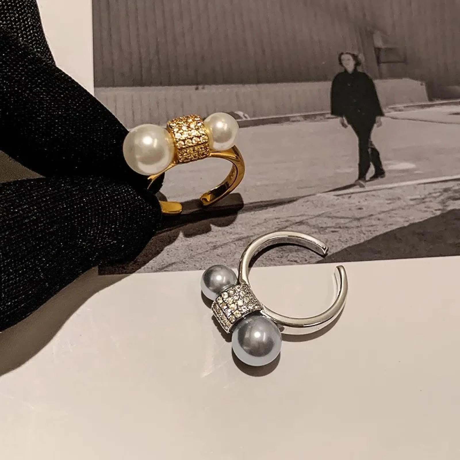 Ring Ringe Damen Bijouterie Herren Modischer Großer/Kleiner Perlen-Split-Ring Für Frauen, Nischendesign, Verstellbarer Zeigefingerring, Vintage, All-Match-Schmuck Für Den Alltag
