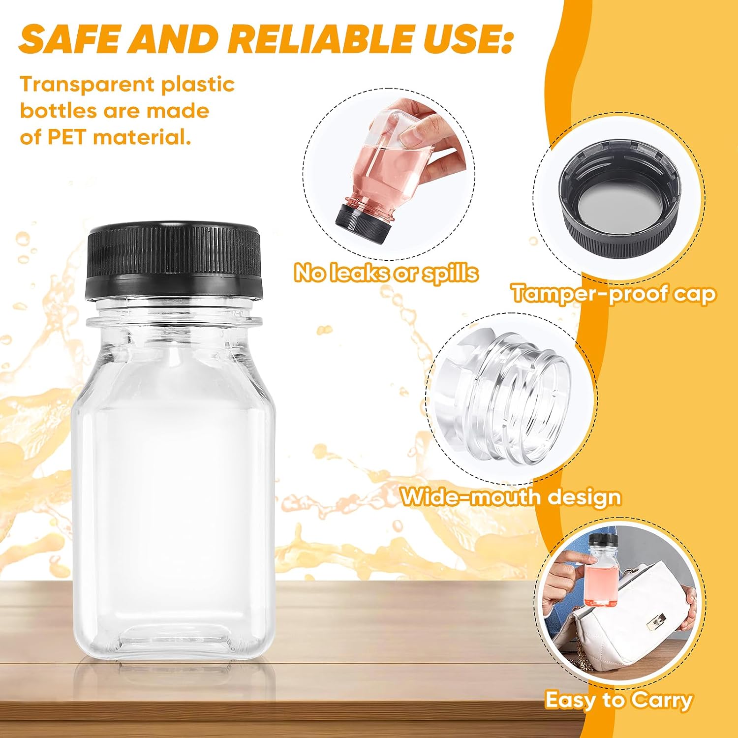 100 Pcs 4 oz Plastic Juice Bottles with Lids Small Clear Bottles with Caps Mini Empty Reusable Shot Bottle Bulk Fillable Liquid Drinking Container Leak Proof for Juice Milk Water Beverage - Image 4