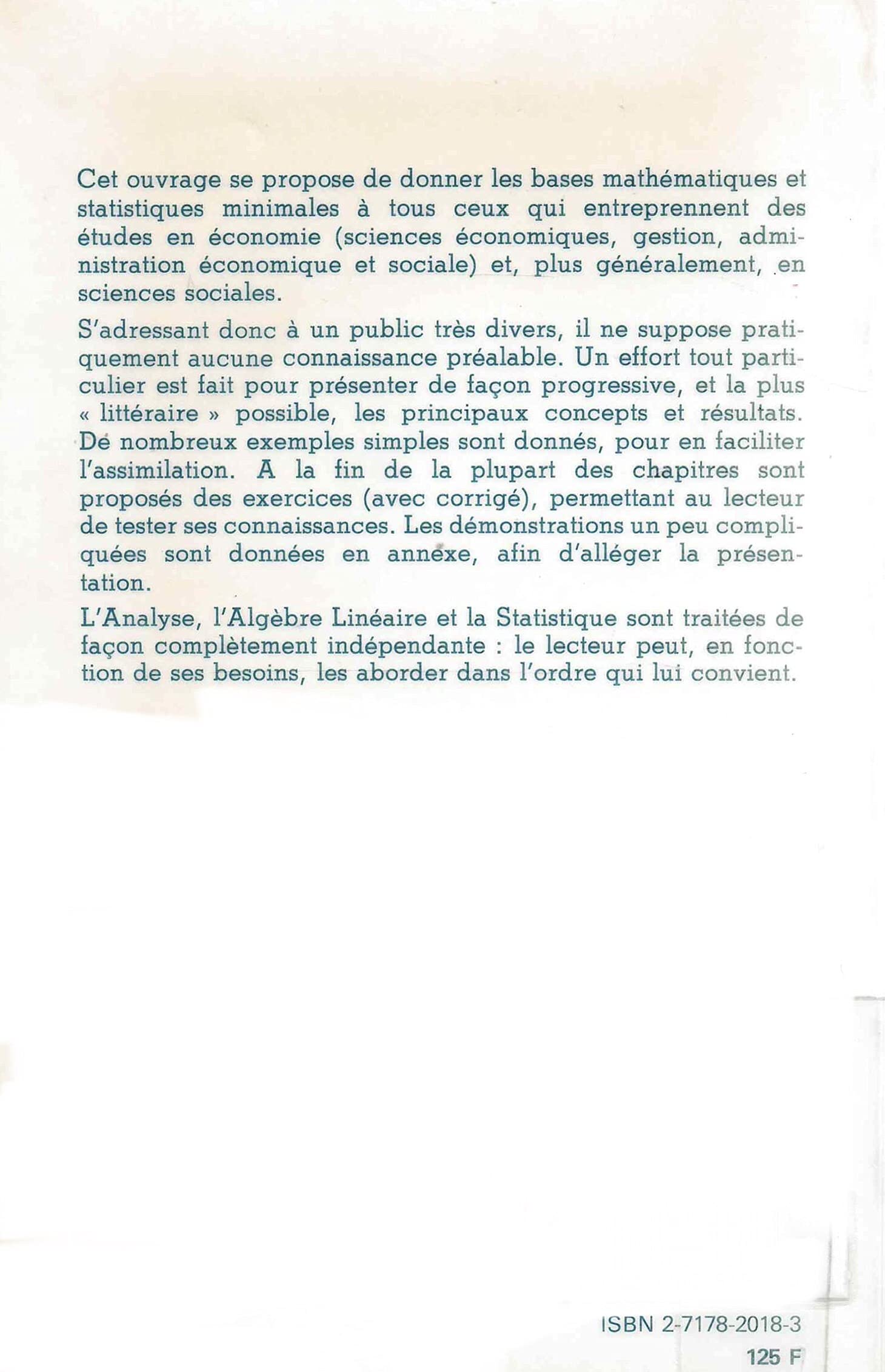 Initiation aux mathématiques : Sciences économiques et sociales