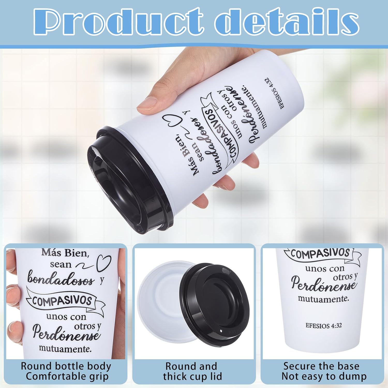 24 Pcs Christian Cups Bulk for Women, Christian Gifts Coffee Mugs with Bible Verse 16oz Religious Tumblers Spiritual Cups for Prayer Church Thankful Gifts (Spanish,Black,White) - Image 3