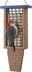 Kingsyard Recycled Plastic Suet Bird Feeder, Double Capacity Tail-Prop Suet Feeder for Outside Hanging, Sturdy & Durable, Great for Woodpecker & Clinging Birds, Blue asin的图片