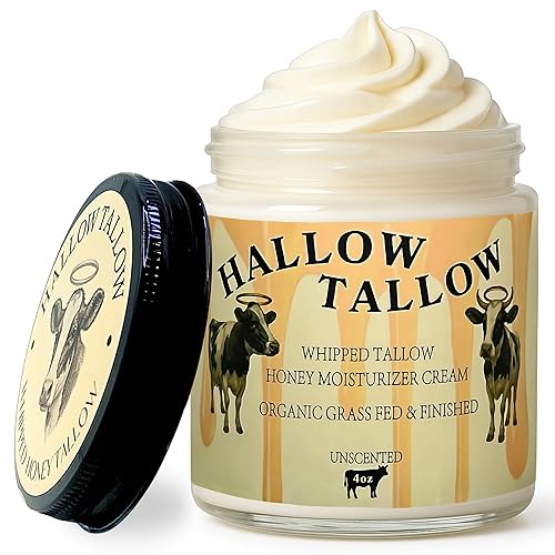 Hallow Tallow Crema hidratante de miel de sargo batido de ternera - 100% alimentado con pasto y crema facial y corporal batida acabada miel de