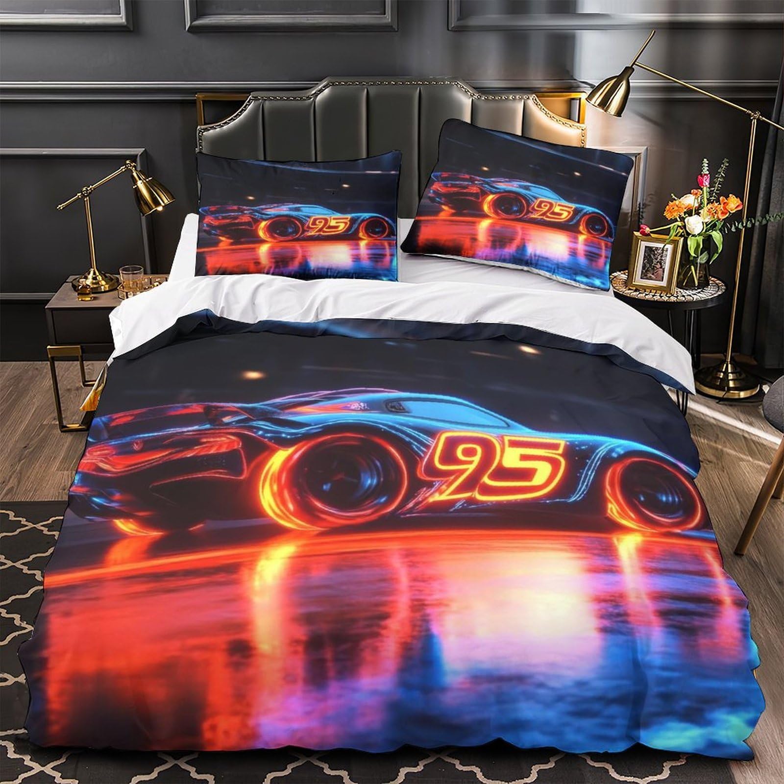 Ensemble de literie racing car neon en microfibre super douce king size