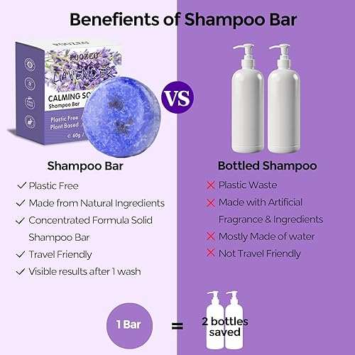 Miniatura 5 de Paquete de 2 barras de champú de lavanda, barra sólida para el cabello y jabón para el cabello con efecto acondicionador, barras de champú orgánicas