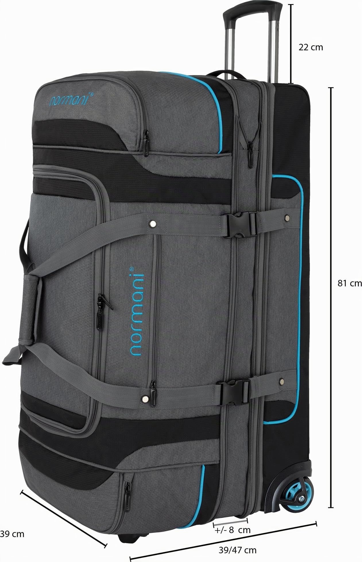 Reisetasche 120-150 L Reisetrolley mit Rollen mit Kleidertaschen Farbe Grau/Blau