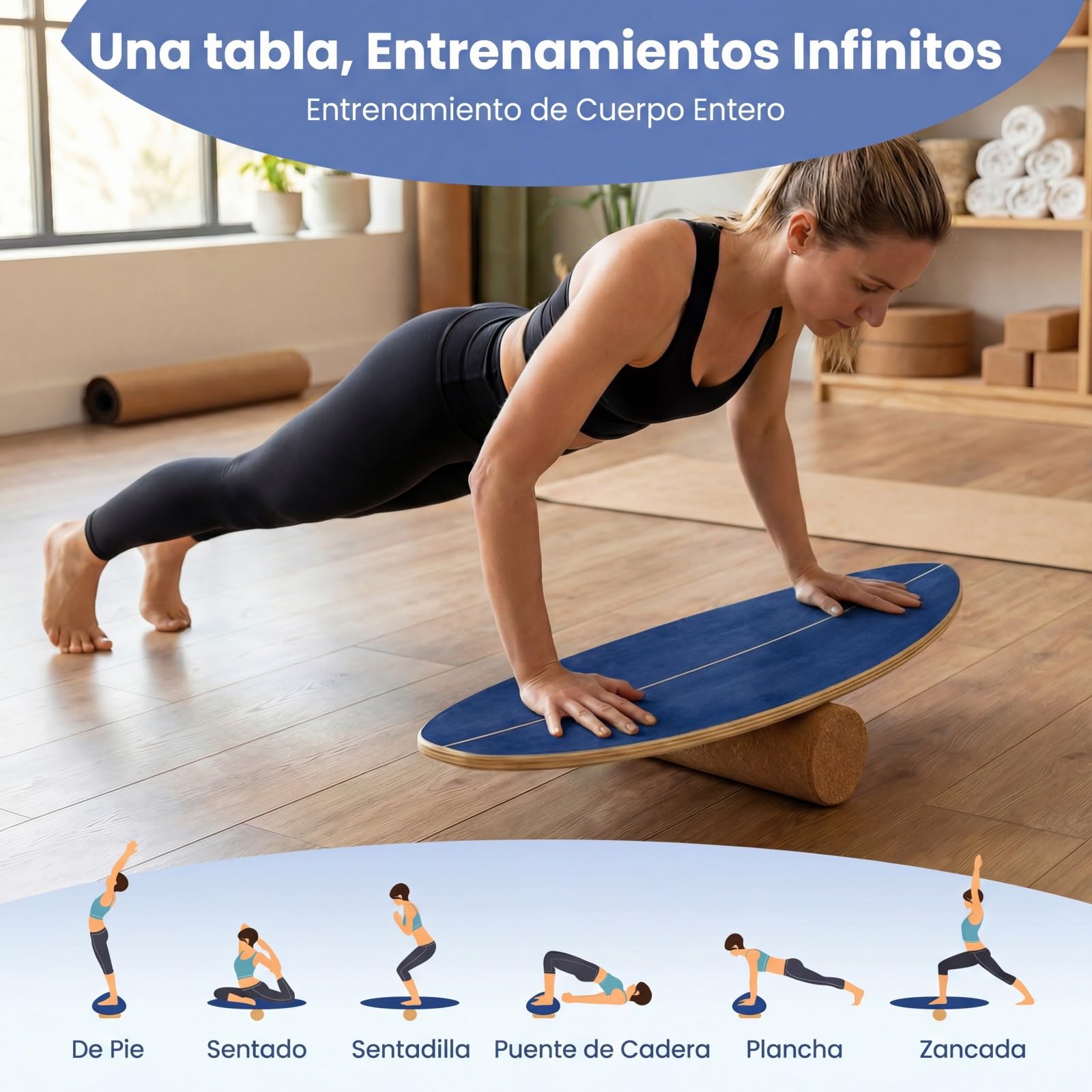 COSTWAY Tabla Equilibrio para Adultos, Balance Board de Madera con Rodillo de Corcho, Estante de Almacenamiento, Tabla Equilibrio Surf Rehabilitación Yoga y Pilates