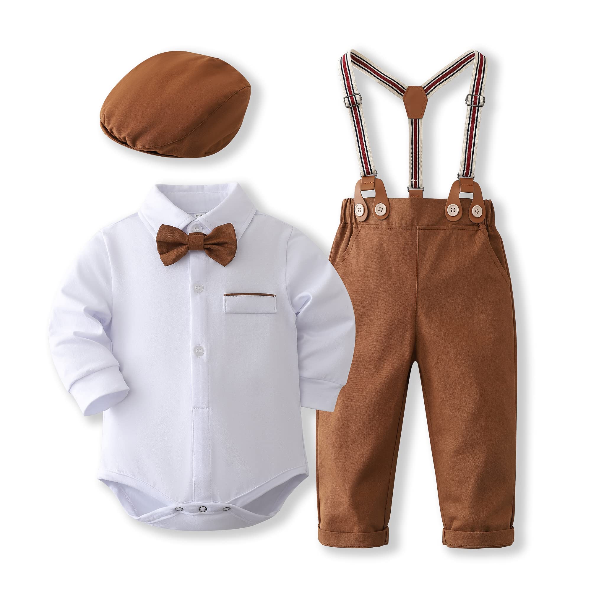 Kimocat Baby Boys Clothes Sets Long Sleeve and Pants Gentleman Outfit Suits (White, 12-18 Months)
