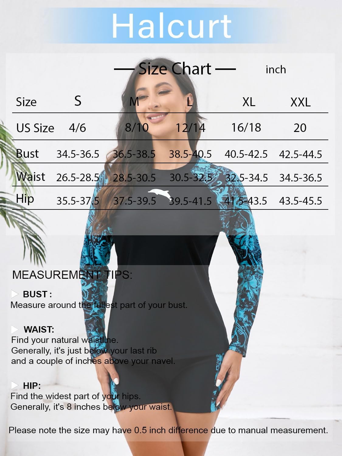Halcurt Women's Built in Bra Rash Guard Long Sleeve Swimwear UPF 50 Two Piece Swim Shorts and Tops - Image 6