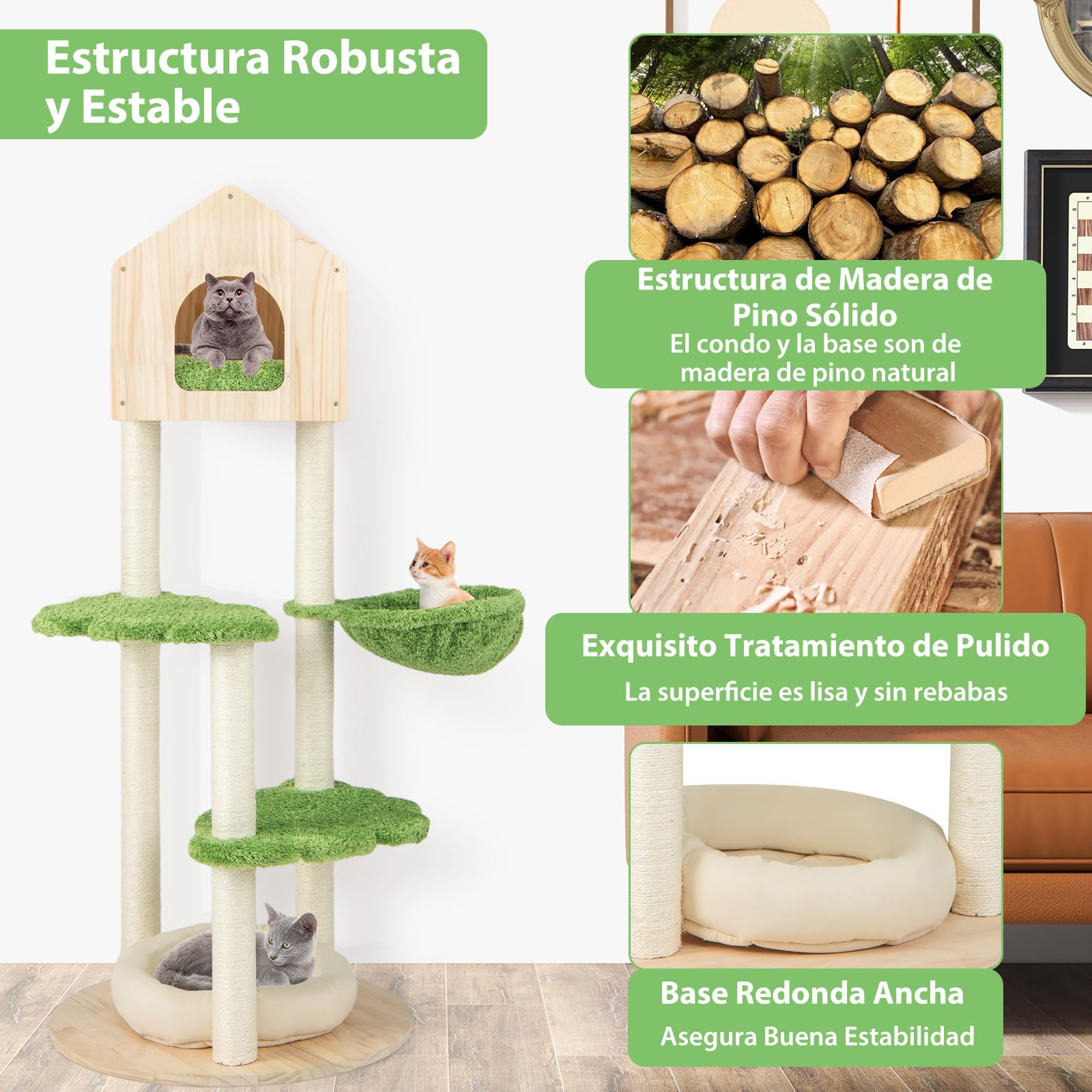 GYMAX Árbol de Escalada para Gatos de 139 cm con Poste Rascador de Sisal y Cueva, Árbol para Gatos con Cama para Gatos, Hamaca, Centro de Actividades de 5 Niveles, Muebles para Gatos