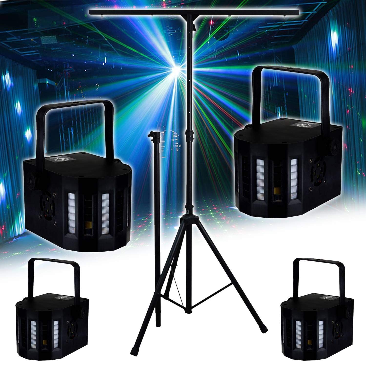 Pack Lumière DJ Avec Portique Réglable Et 4 Effets Derby LED - Pour Fête, Mariage, Anniversaire