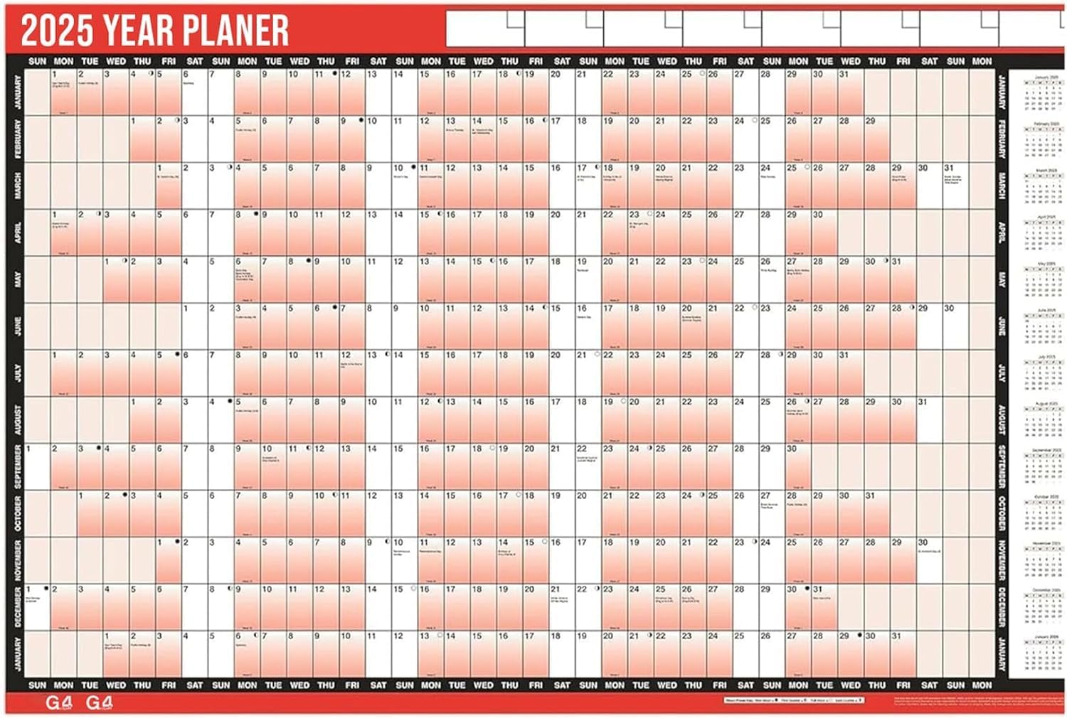 G4GADGET2026 A1 Wall Planner – Extra Large Year Calendar (85cm x 58cm), Laminated & Unmounted with Stickers and Dry Wipe Pen – Yearly Wall Chart for Home, Office, School & Business Use