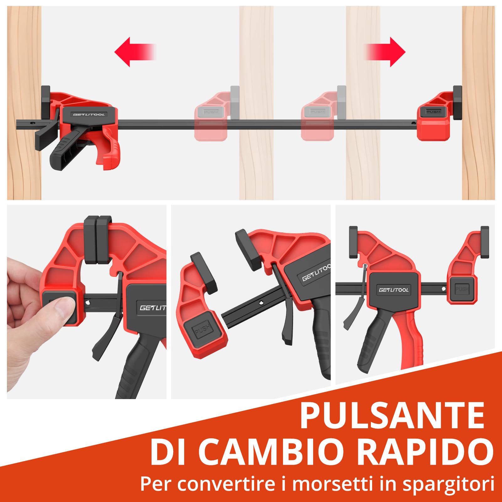 GETLITOOL Paio 12-Inch Morsetti a Barra da Falegname con Serraggio 165LBS/75kg 31cm, 2 in 1 2X12" F-Bar/Spargitore a Sgancio Rapido per Lavorazione Legno con Binario in Acciaio al Carbonio