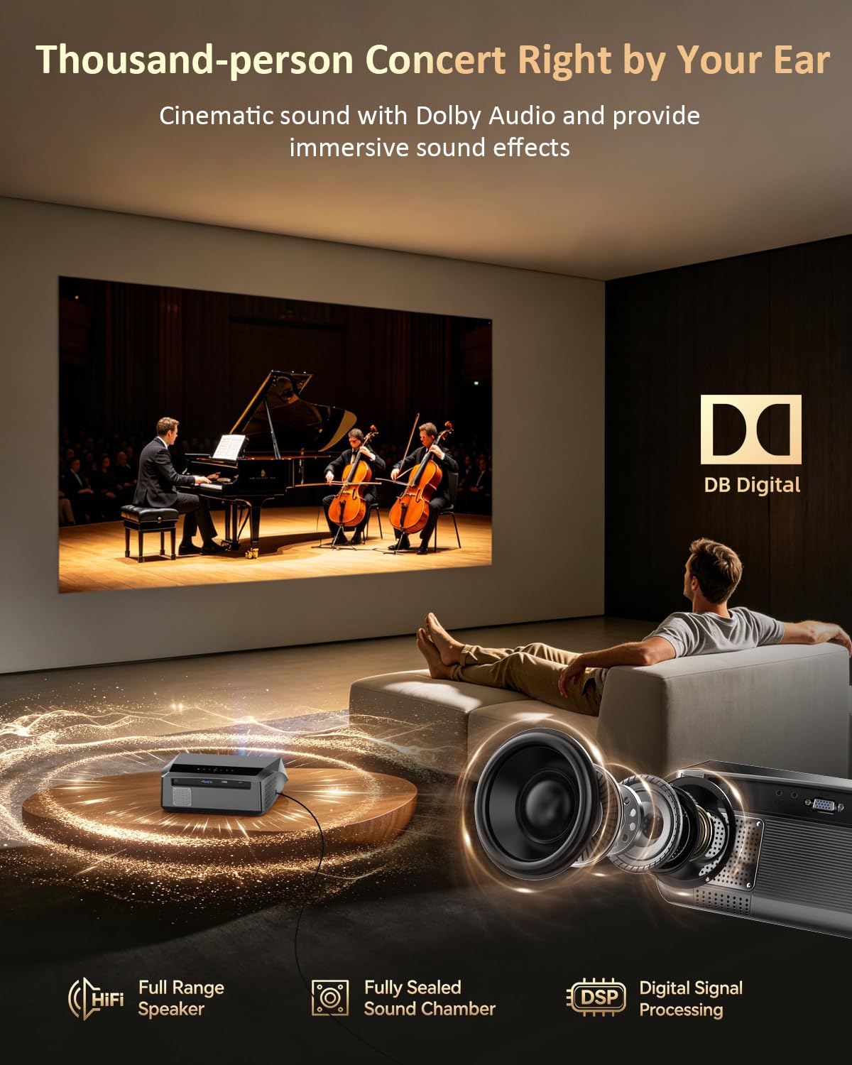 Inteligentny projektor LED 4K HDR WiFi 6 Bluetooth DB Audio, 2300ANSI projektory do gier filmowych w ciągu dnia, 4K Ultra HD, kino domowe, sufitowe, z automatyczną ostrością, Keystone, Zoom, Airplay