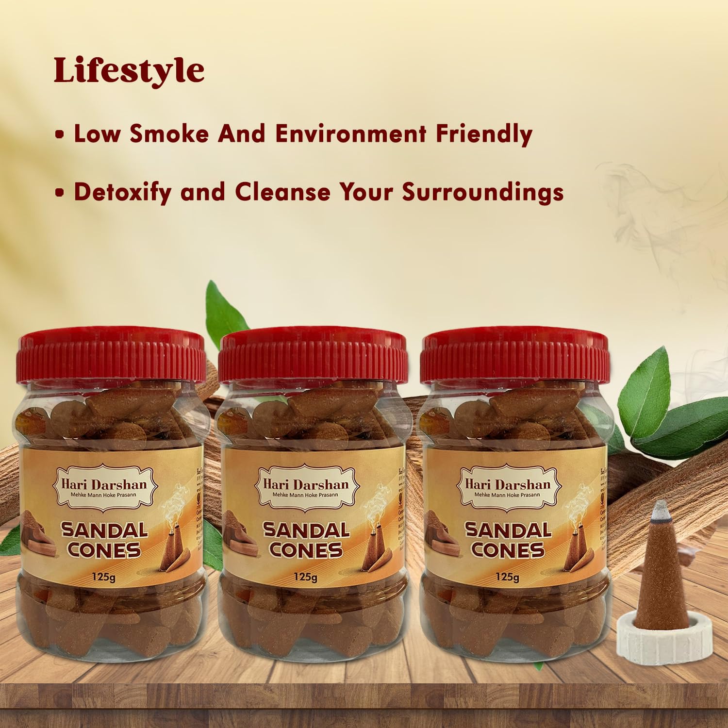 Hari Darshan Sandal Dhoop Cones - Organic Dry Dhoop with Long-Lasting Fragrance for Daily Pooja Meditation & Yoga | Non-Charcoal -Pack of 3 (125g Each) 4