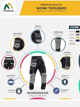 Mens Cargo Durable Pants Work Trouser with Tool Pockets Tactical Construction Work Safety Pants