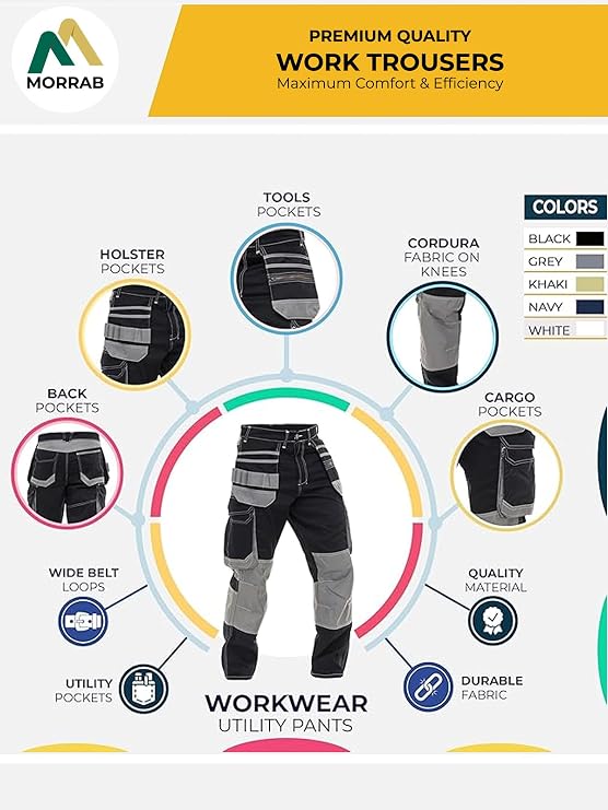 Mens Cargo Durable Pants Work Trouser with Tool Pockets Tactical Construction Work Safety Pants