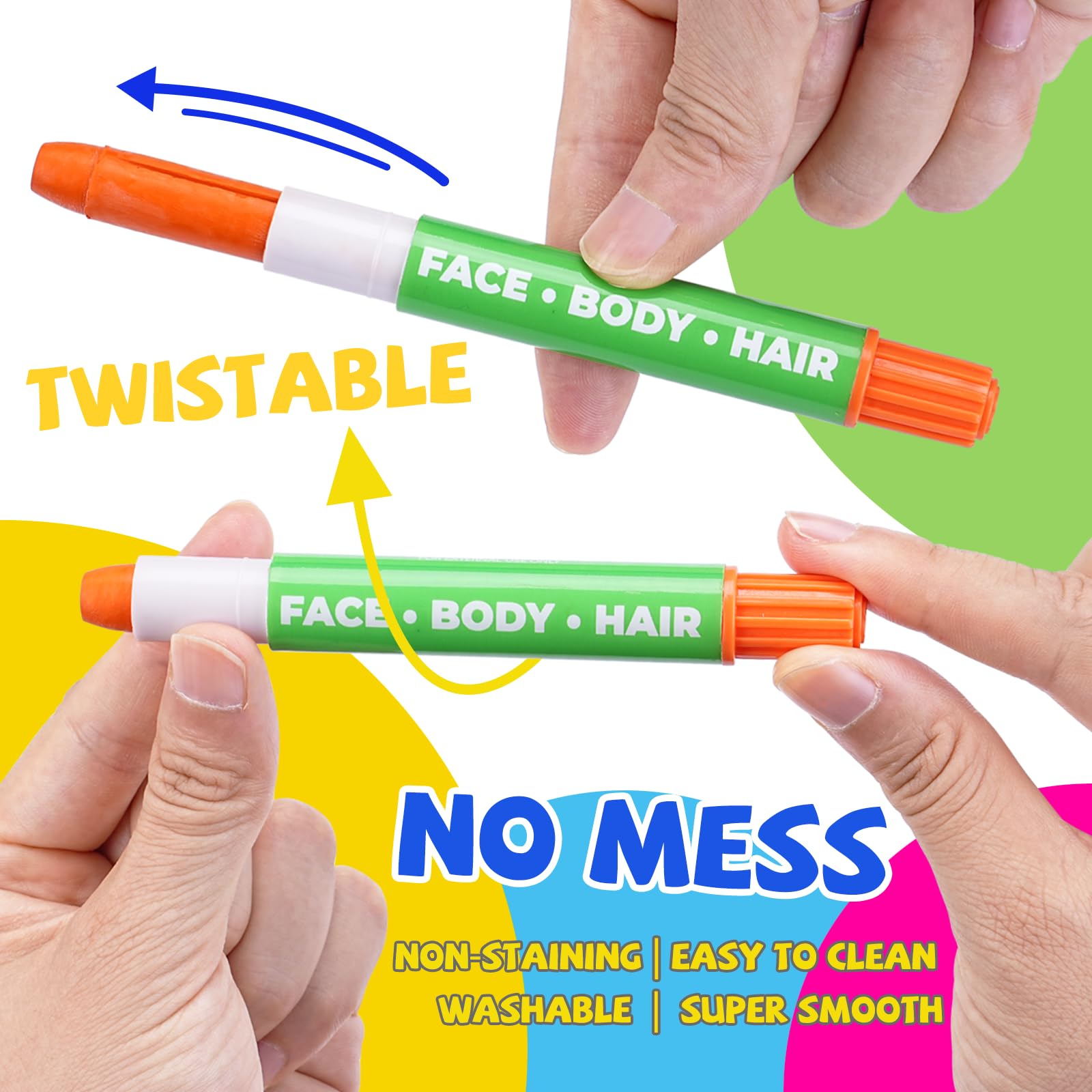 VEESA Face Paint Crayons, 12 Colors, Washable & Twistable Face Painting Kit for Kids & Adults, Non-Toxic, Easy to Remove