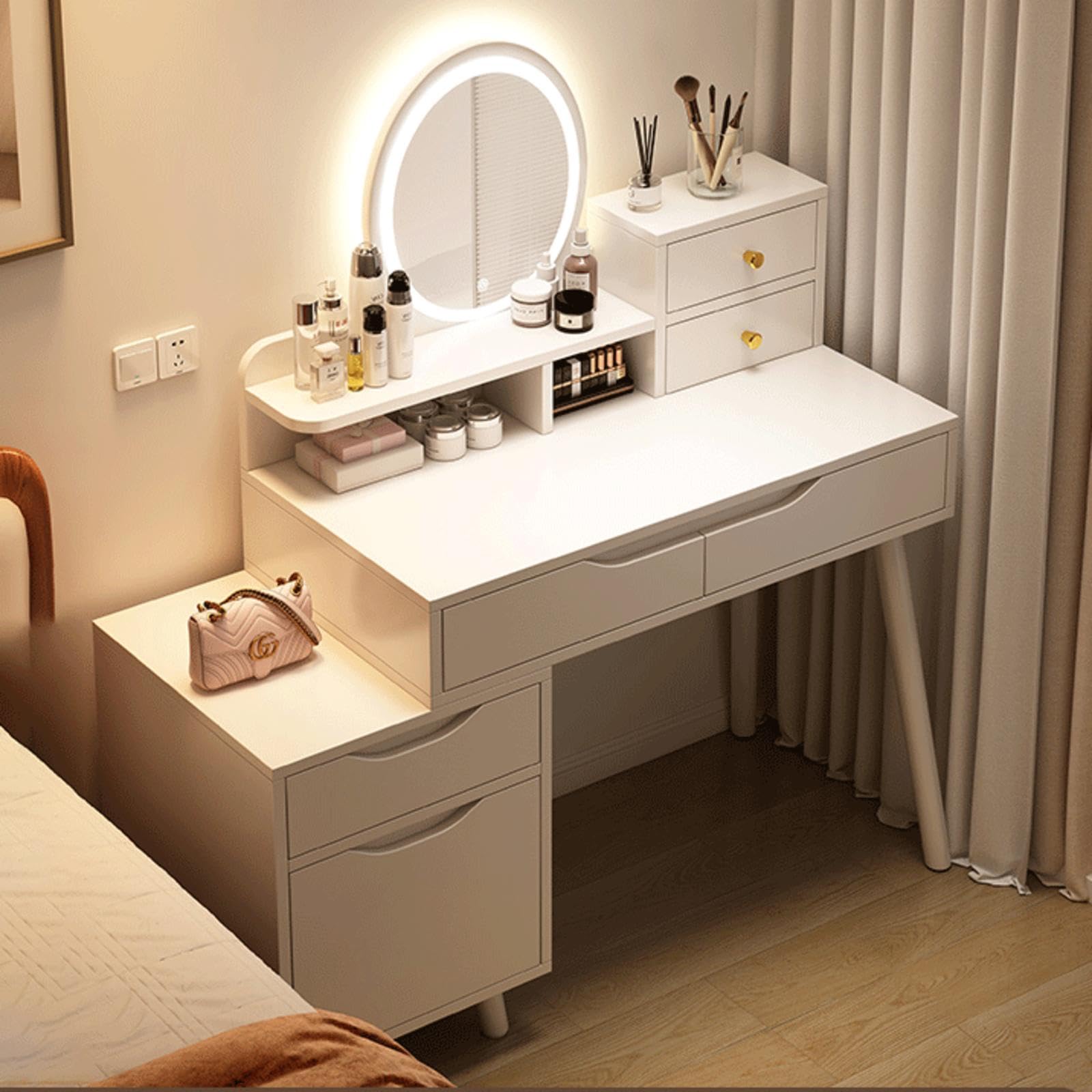Amazon｜ドレッサー コンパクト LEDライト付きドレッサー チェアセット