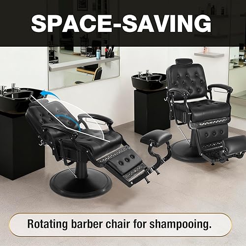 Miniatura 8 de Silla de peluquero resistente Vintage Recline hidráulica 360 giratoria profesional silla salón belleza spa champú equipo