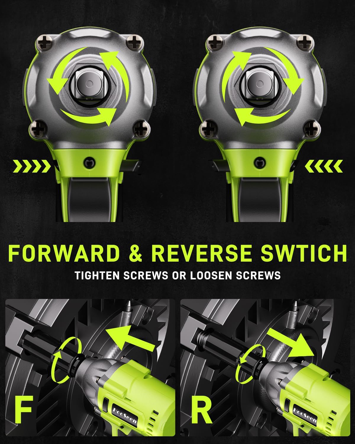 HooSeen Power Cordless Impact Wrench - 1/2 inch 21V Brushless Impact Gun Max Torque 240 Ft-lbs (320N.m), Electric Impact Wrenches with 3.0Ah Li-ion Battery & Fast Charger