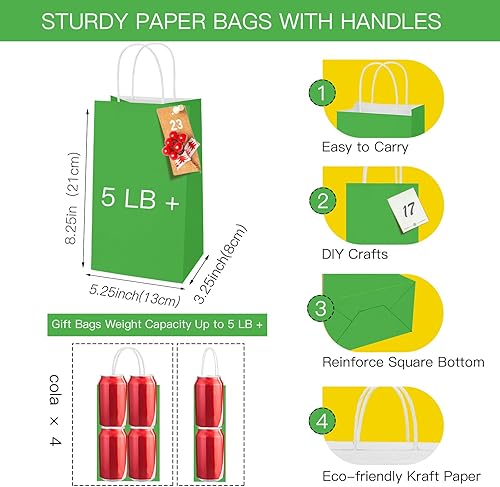 Miniatura 2 de Paquete de 48 bolsas de regalo pequeñas con papel kraft de 8 colores, 5.25 x 3.25 x 8.25 pulgadas, bolsas de recuerdo de fiesta con asas para