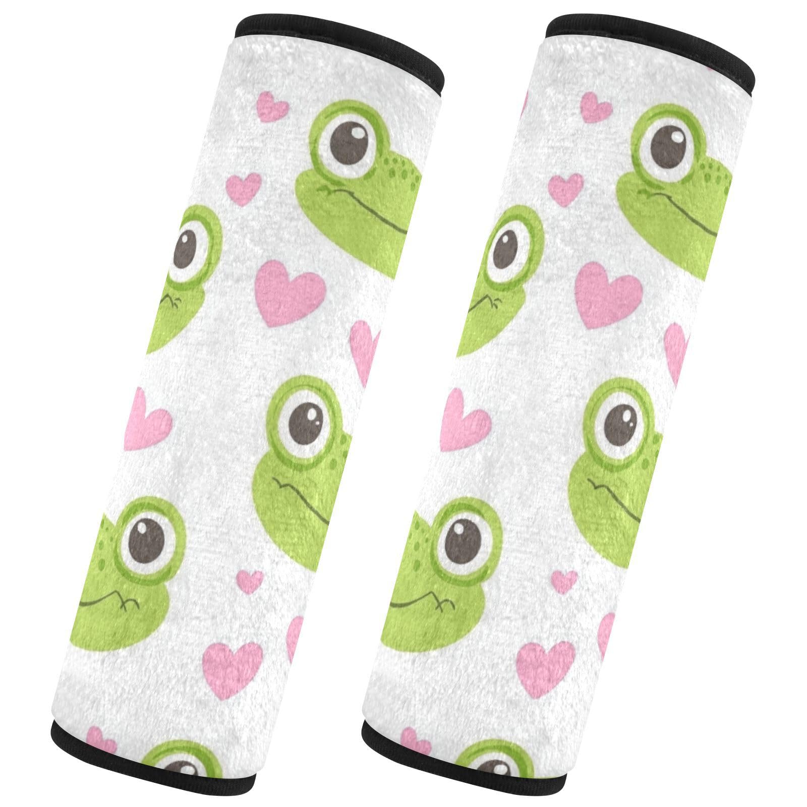 Seat Belt Covers 2 Pack Cartoon Frog Face Hearts Car Seat Strap Covers Super Soft Cute Car Seat Neck Cover for Boys Girls Adults Babies M