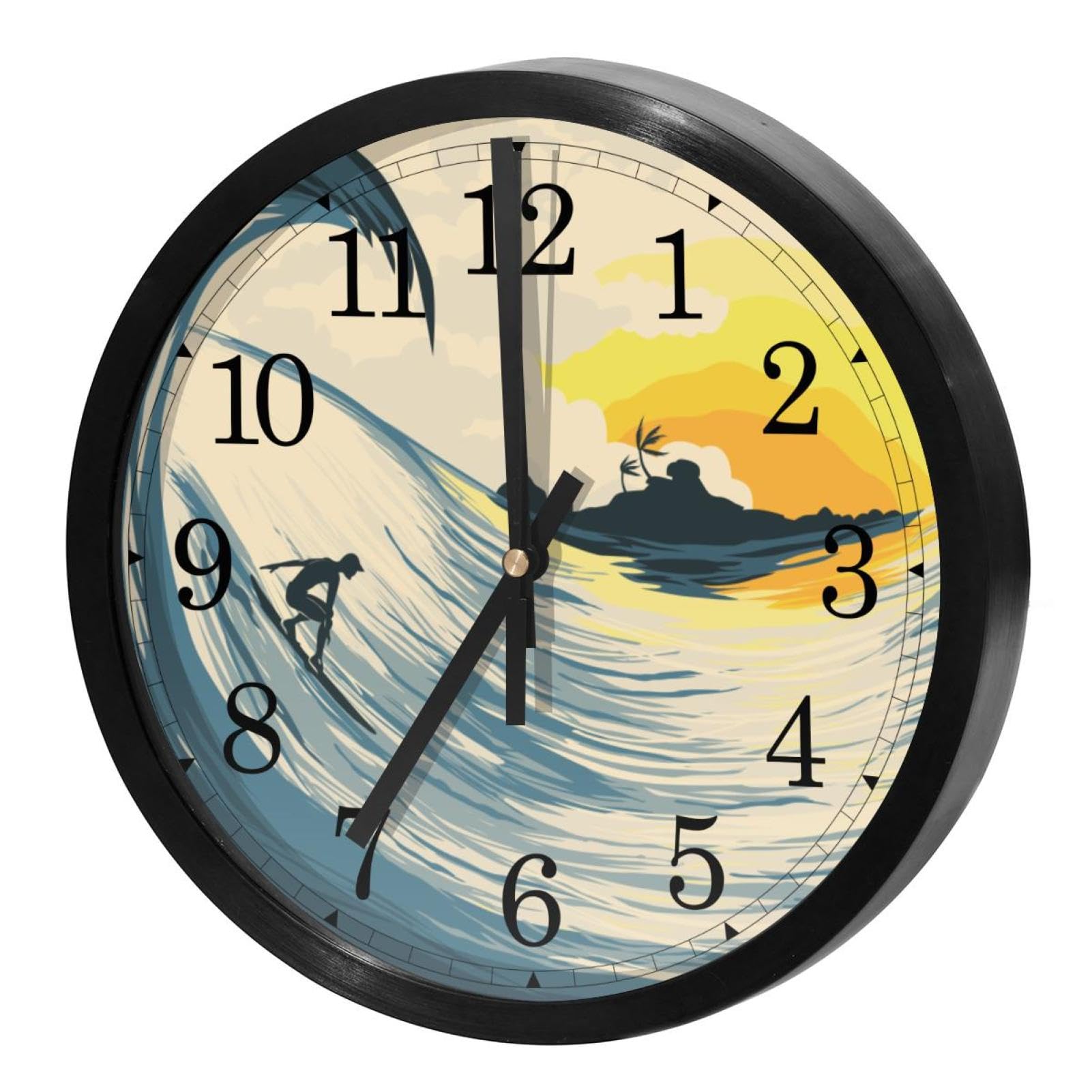 Horloge murale silencieuse à quartz sans tic-tac ronde à piles motif surf