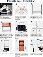 Vista 8 de Secadora de Ropa Portátil, Secadora de Ropa de 110V -1600W, Perchero de Ropa Plegable de 67 Pulgadas -3 Niveles, Secadora Portátil de Ahorro