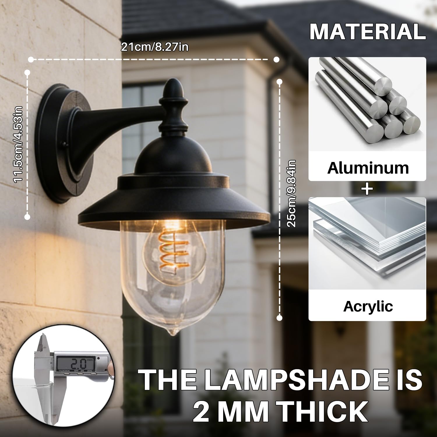 EBION 2 Stück Aussenlampe Wand E27, AußEnlampe AußEnwandleuchten Aluminum Ip44 Wasserdicht, Wandleuchte Vintage Ausenbeleutung Hauswand Schwarz, Garten, Veranda, Terrass, GlüHbirne Nicht Enthalten