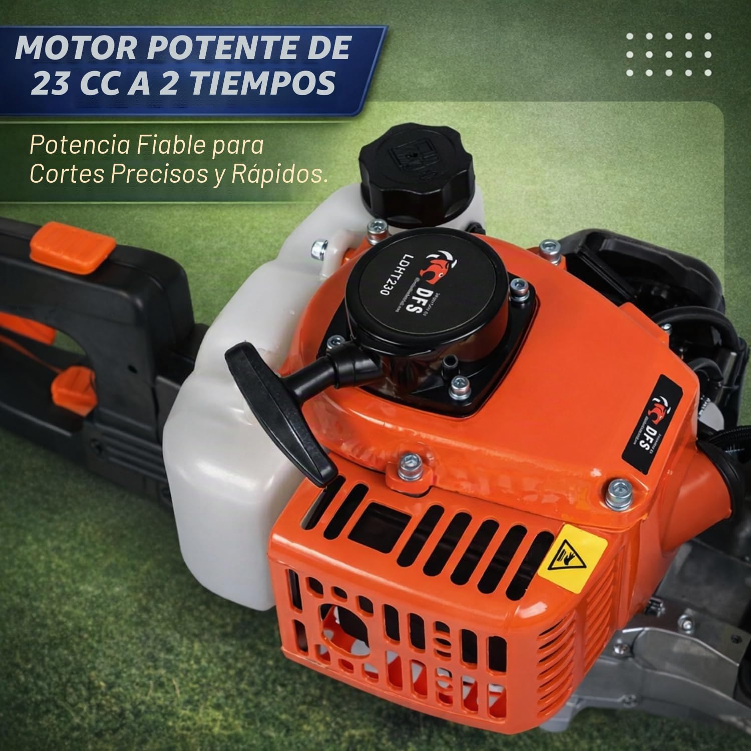 Cortasetos de gasolina con motor de 2 tiempos de 23 cc, cuchillas de doble corte de 60 cm, mango giratorio articulado y ergonómico, espaciado de dientes de 20 mm: ligero, potente y fácil de manejar