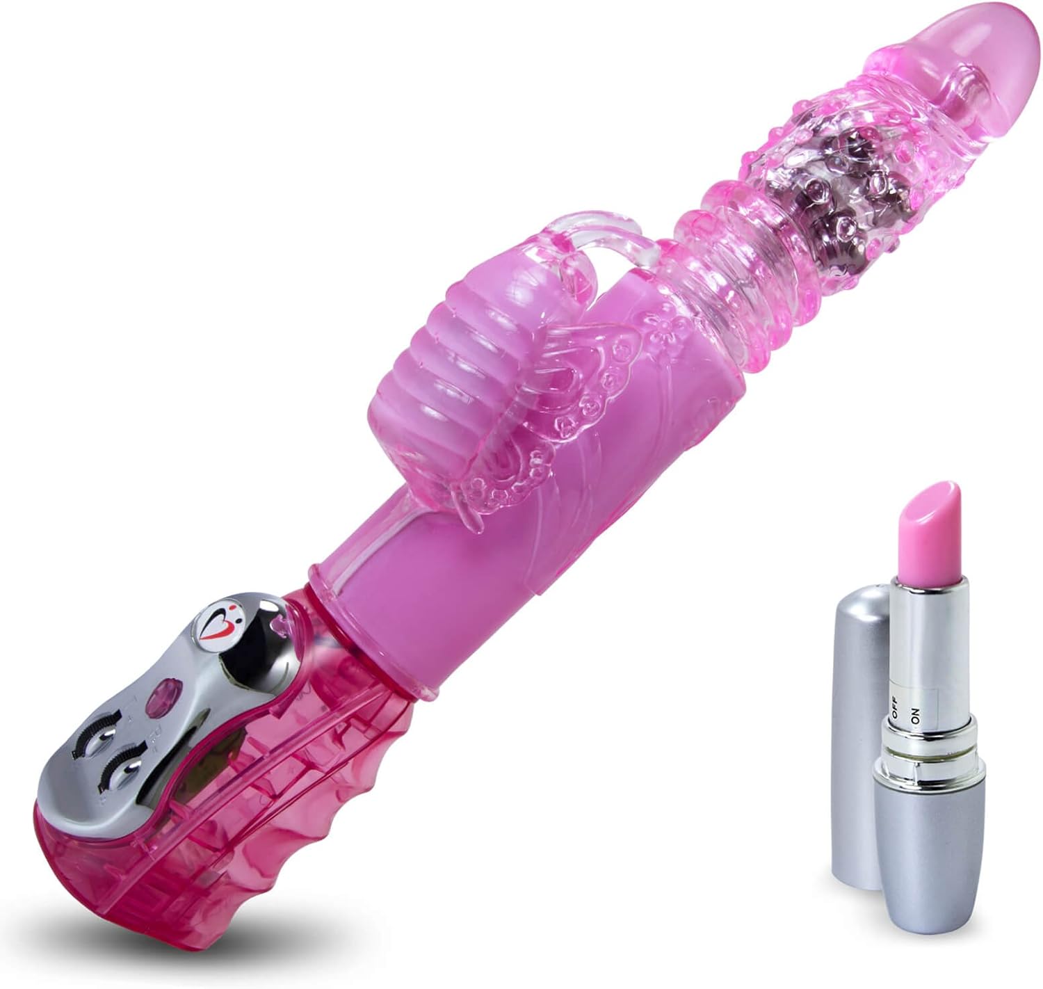LeLuv Rabbit Vibrator Automatic Thrusting Pink Bundle with Discreet Lipstick