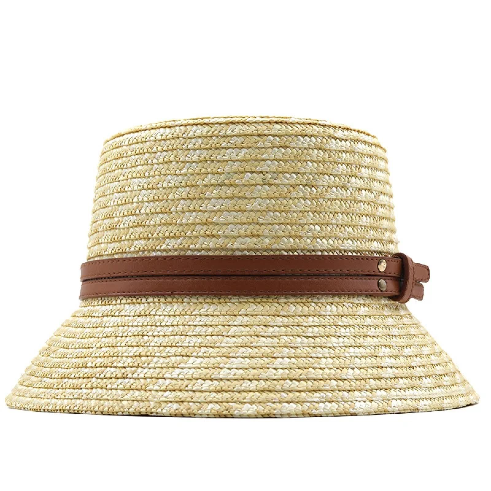 Sonnenhut Strohhut Hut Handgemachte Hüte Für Frauen Damen Sonnenhut Große Perlen Kette Beige Strohhut Adjuatble Strand Mütze Breite Krempe 56-59Cm 04