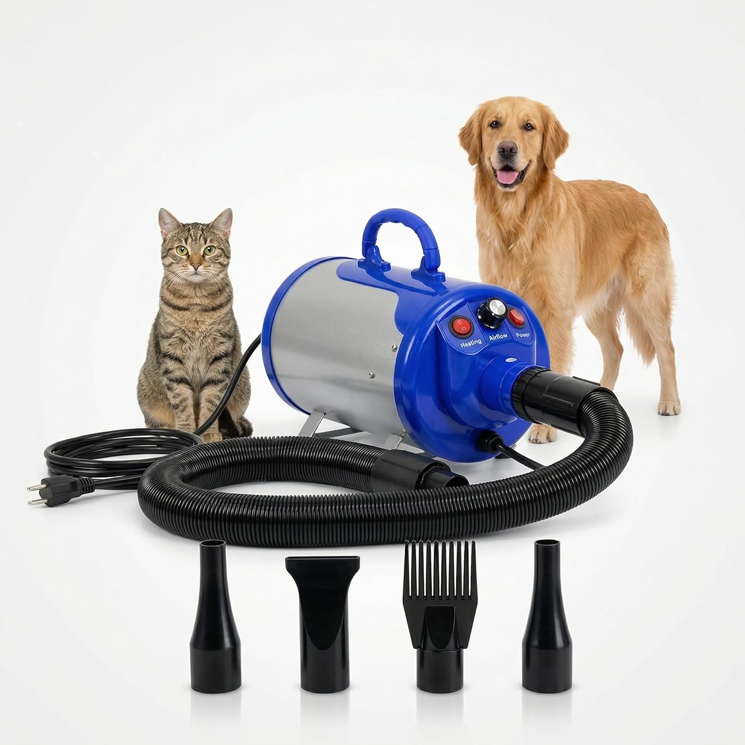 High-Power Pet Grooming Vacuum & Dryer Kit - 2200W Dog Hair Dryer with Adjustable Speed & Temperature, All-in-One Pet Grooming Clippers & Shedding Brush for Dogs and Cats, Low Noise
