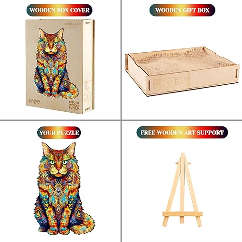 Miniatura 6 de KAAYEE Rompecabezas de madera para adultos, rompecabezas de madera con forma única avanzada de madera Maine Coon para adultos, rompecabezas